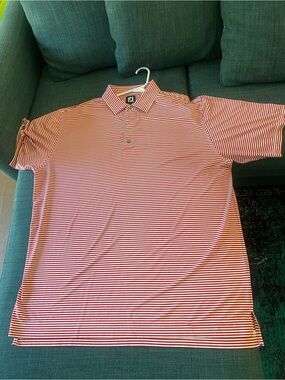 FootJoy Red and White Thin-Striped Performance Polo